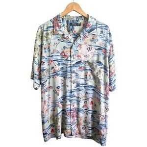 Polo Ralph Lauren‎ Tropical Beach Scene Hawaiian Print Button Down Shirt Men 1XB